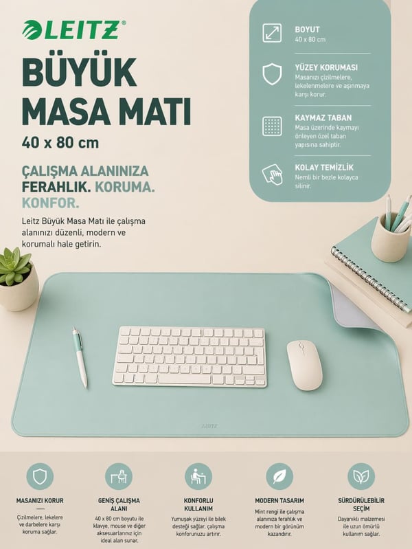Leitz Büyük Masa Matı 40x80 cm Mint Renk Kod: 5380051