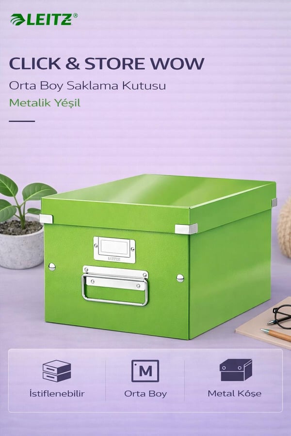 Leitz Click & Store WOW Orta Boy Saklama Kutusu Metalik Yeşil- KOD:60440054