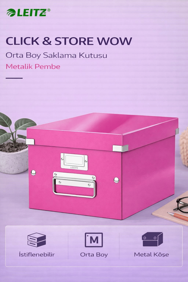 Leitz Click & Store WOW Orta Boy Saklama Kutusu Metalik Pembe - KOD:60440023