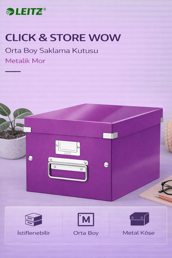 Leitz Click & Store WOW Orta Boy Saklama Kutusu Metalik Mor- KOD:60440062