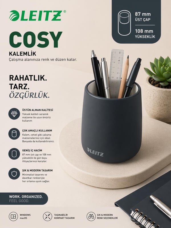 Leitz Cosy Kalemlik, Kadife Gri - KOD:53290089