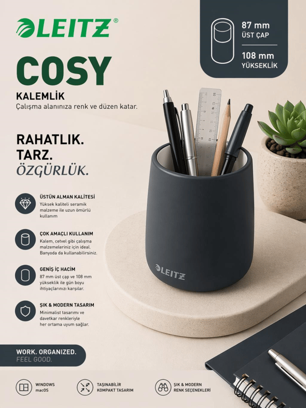 Leitz Cosy Kalemlik, Kadife Gri - KOD:53290089