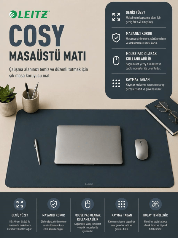 Leitz Cosy Masaüstü Matı - Kadife Gri - KOD:52680089