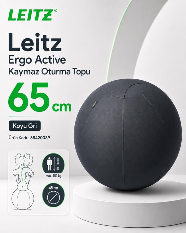 Leitz Ergo Active Kaymaz Oturma Topu 65 cm -  KOYU GRİ - KOD:65420089