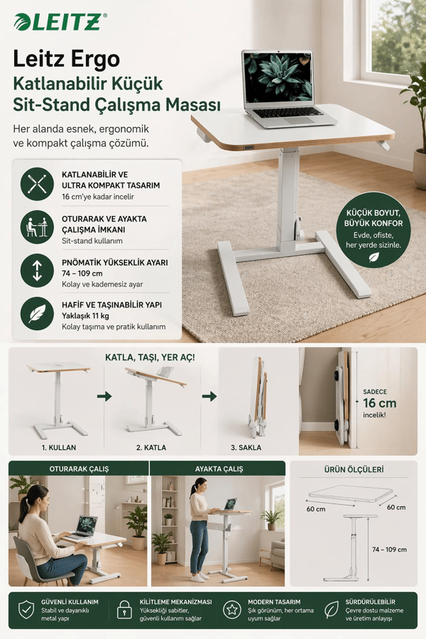 Leitz Ergo Katlanabilir Küçük Sit-Stand Çalışma Masası - LOD:65880001
