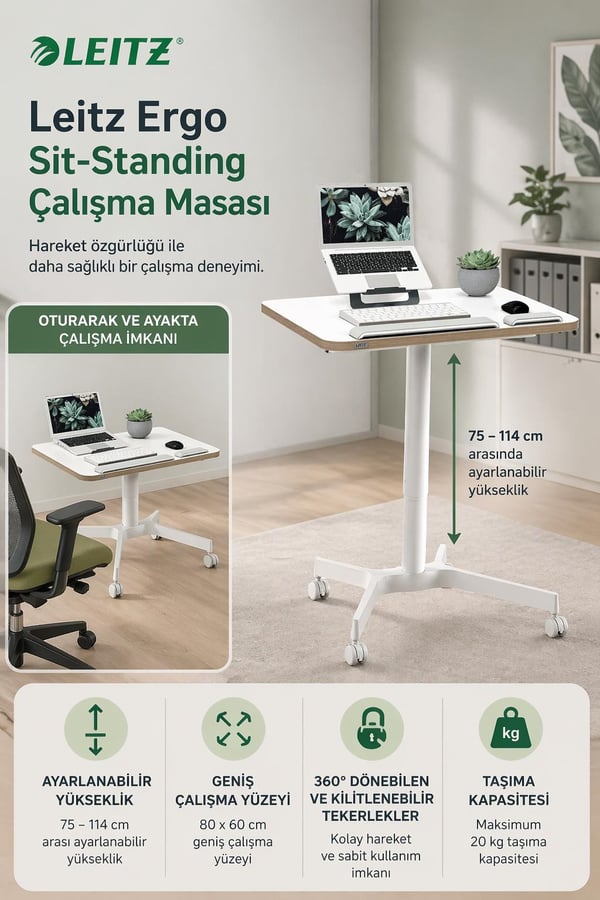 Leitz Ergo Küçük Sit Standing Çalışma Masası KOD:65360001