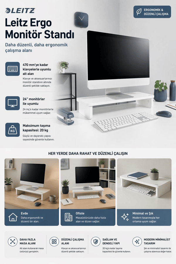 Leitz Ergo Monitör Standı Beyaz - KOD:6434001
