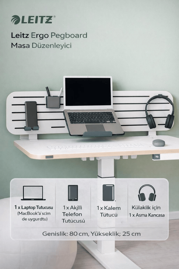 Leitz Ergo Pegboard Masa Düzenleyici, laptop tutuculu, 80x25 cm - KOD:65490000