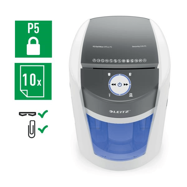 Leitz IQ OptiMax Office Mikro Kesim Evrak İmha Makinesi P5 35L - Beyaz - KOD:83600000