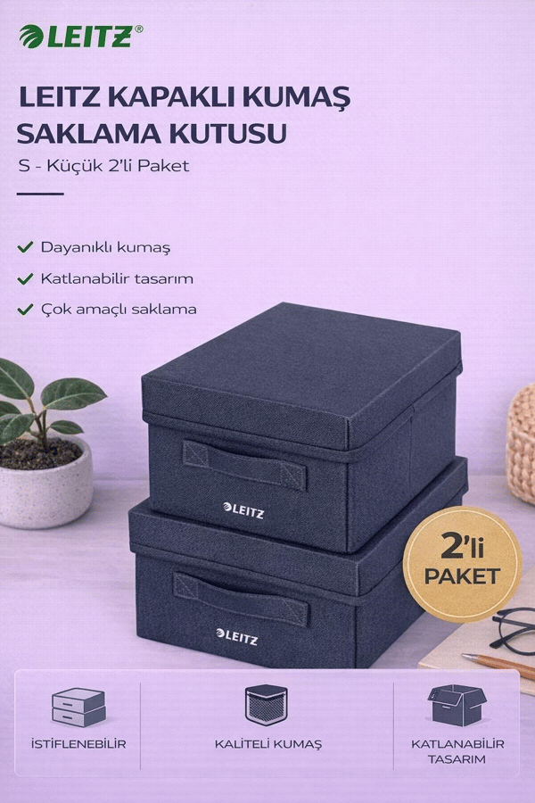Leitz Kapaklı Kumaş Saklama Kutusu S - Küçük 2'li Paket