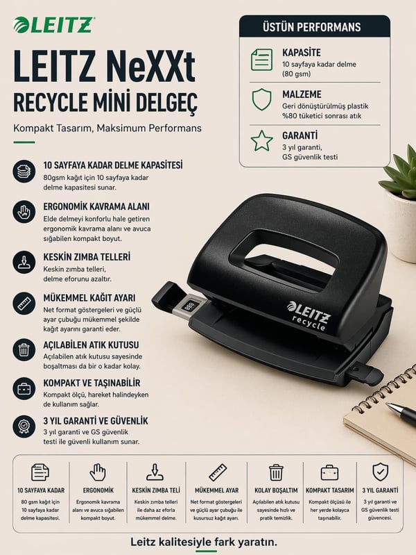 Leitz NeXXt Recycle Mini Delgeç - CO2 nötr - Siyah