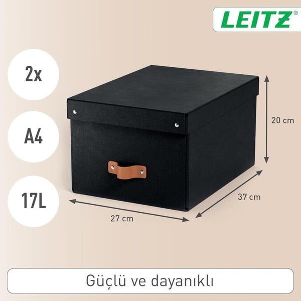 Leitz Puro Kapaklı Saklama Kutusu 17 Litre 2'li Paket Siyah Renk - KOD:61490095