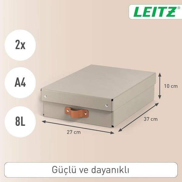 Leitz Puro Kapaklı Saklama Kutusu 8 Litre 2'li Paket Bej Renk - KOD:61480012