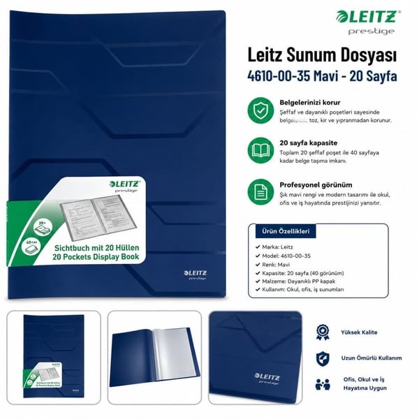 Leitz Sunum Dosyası 4610-00-35 Mavi 20 Sayfa 