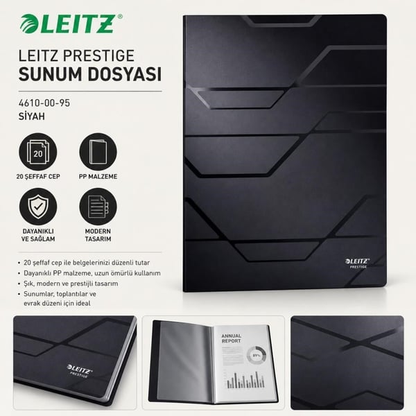 Leitz Sunum Dosyası 4610-00-95 Siyah 20 Sayfa 