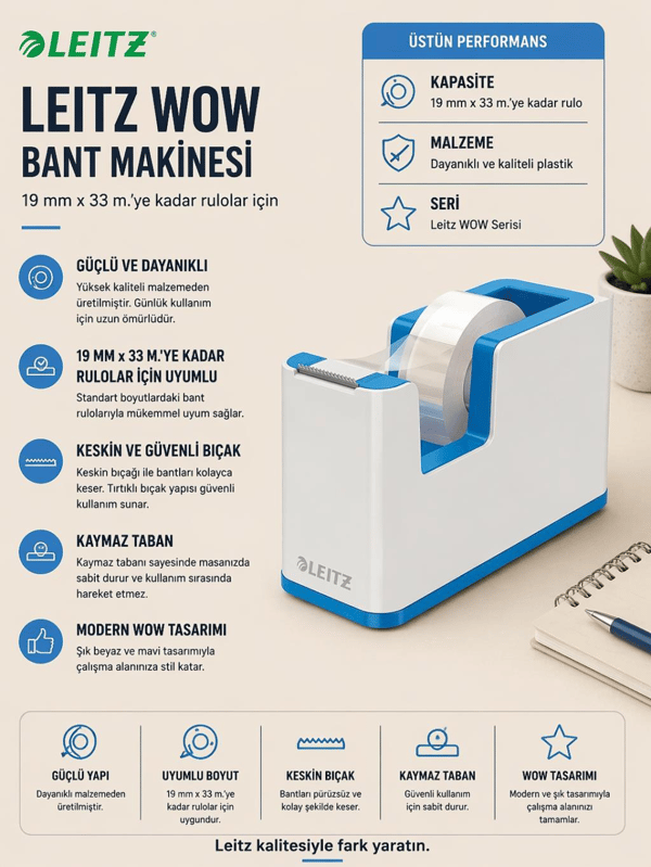 Leitz Wow Bant Makinesi Çift Renk Beyaz Mavi - KOD:53641036