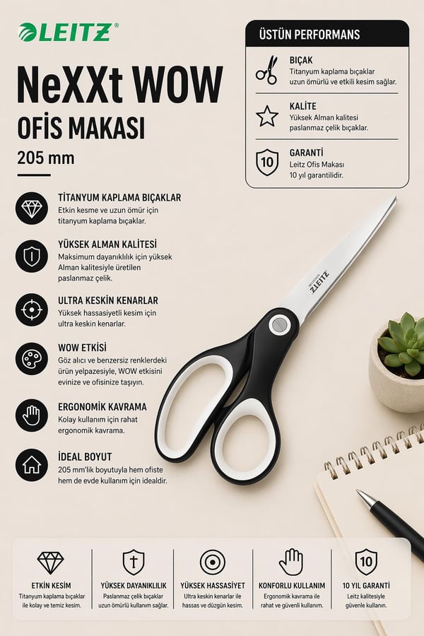Leitz WOW Titanyum Ofis Makası 205mm Metalik Siyah - KOD:53192095