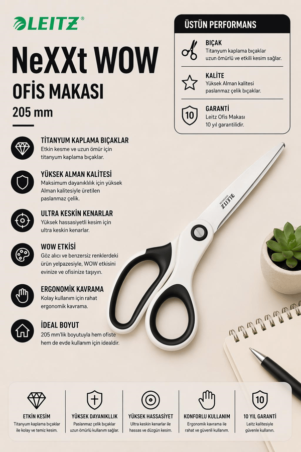 Leitz WOW Titanyum Ofis Makası 205mm Metalik Beyaz - KOD:53192001
