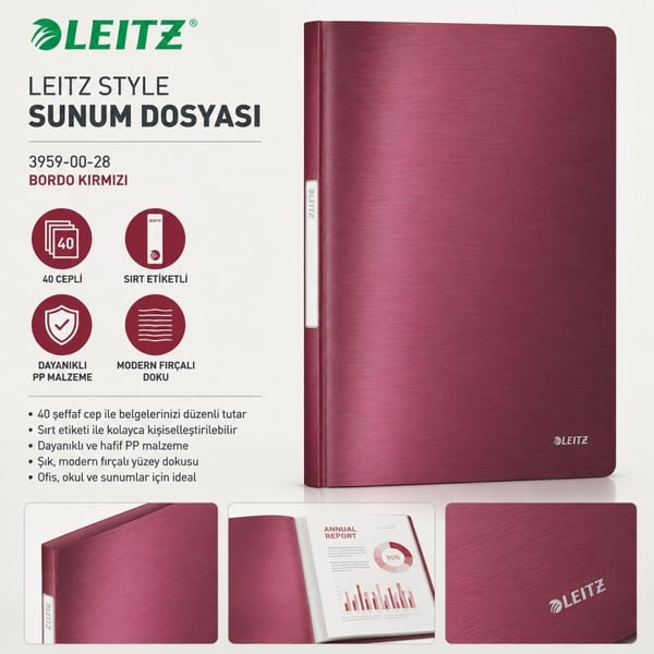 Letiz Sunum Dosyası 4611-00-76 Bordo- Kırmızı 40 Sayfa