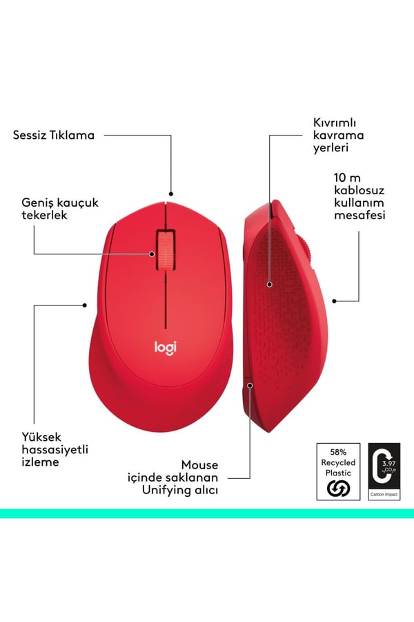 Logitech 910-004911 M330 Silent Sessiz Plus Kablosuz Red Kırmızı Mouse