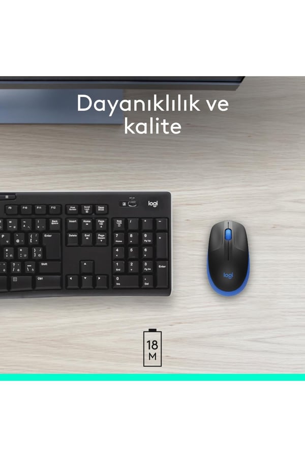 Logitech 910-005909 M191 Mavi Büyük Boy Kablosuz Mouse Optik 1000 Dpı Buton