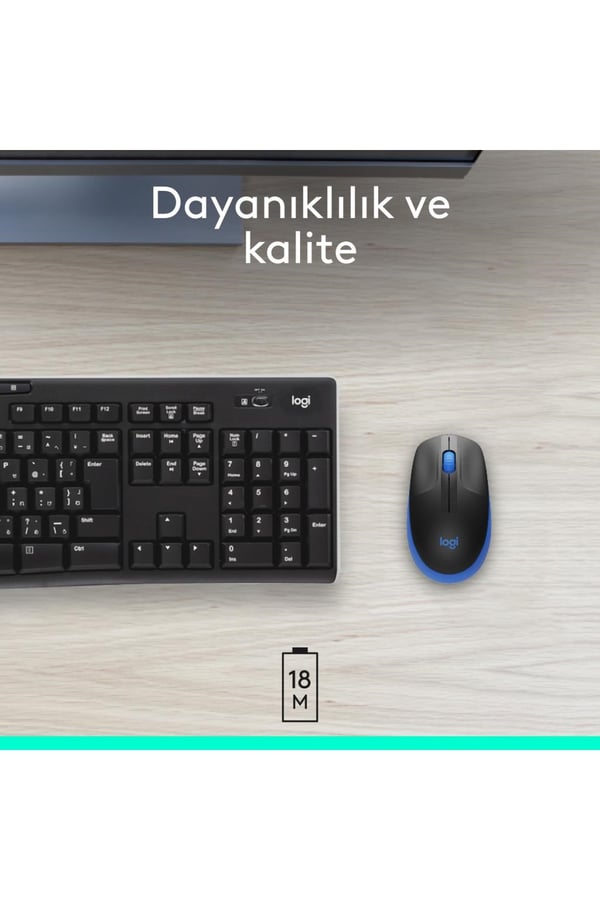 Logitech 910-005909 M191 Mavi Büyük Boy Kablosuz Mouse Optik 1000 Dpı Buton