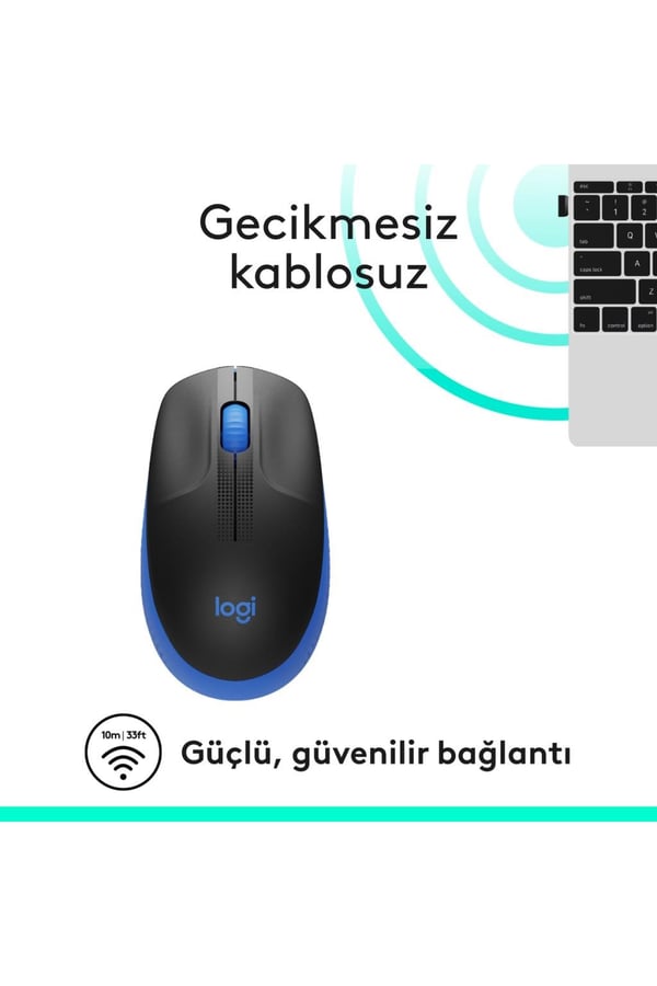Logitech 910-005909 M191 Mavi Büyük Boy Kablosuz Mouse Optik 1000 Dpı Buton
