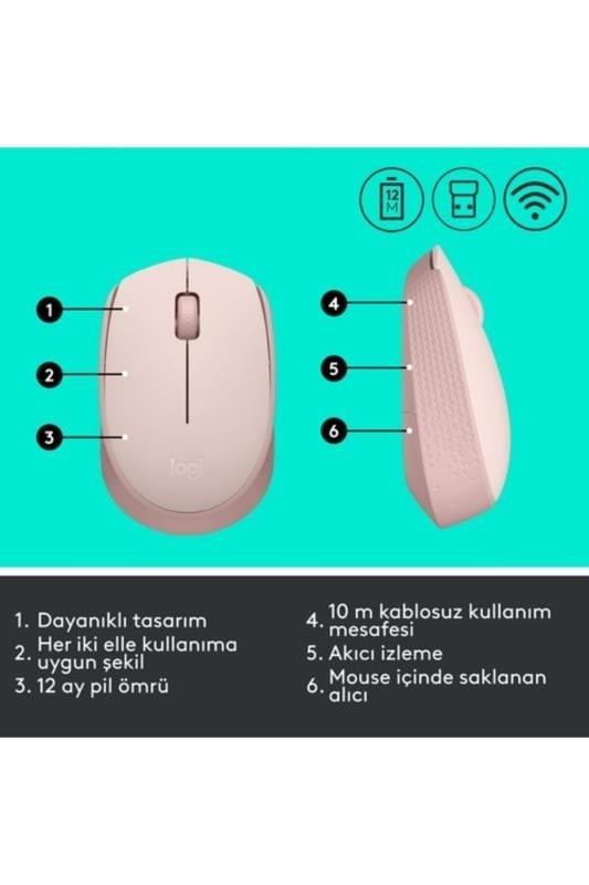 Logitech 910-006865 M171 Kablosuz Pembe Mouse