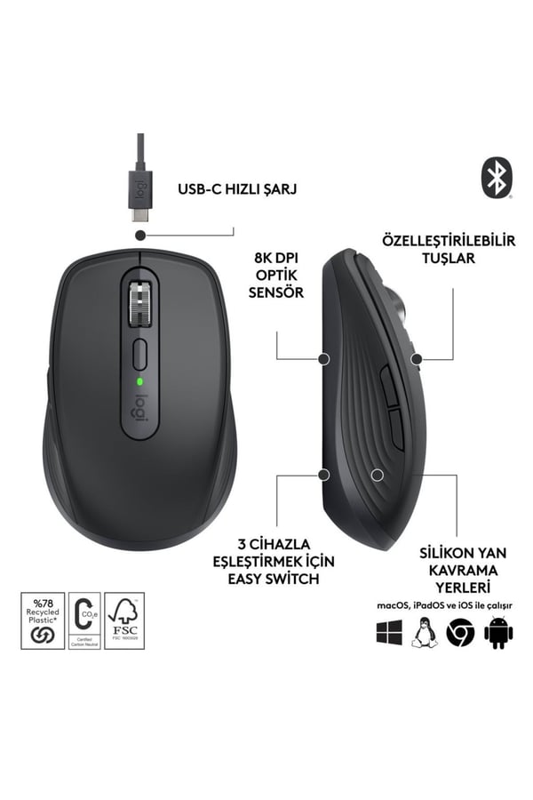 Logitech 910-006929 MX Anywhere 3S Siyah Bluetooth Lazer Mouse