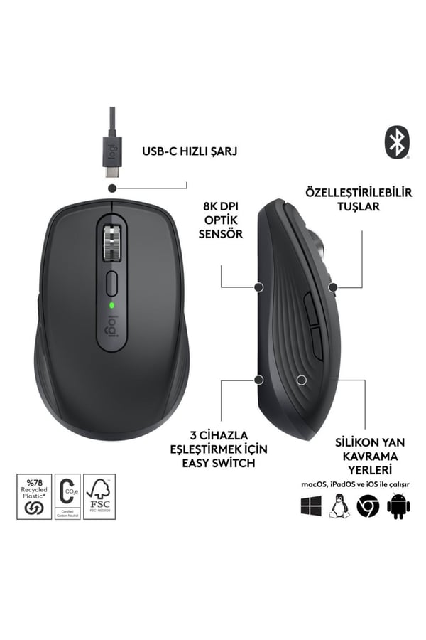 Logitech 910-006929 MX Anywhere 3S Siyah Bluetooth Lazer Mouse