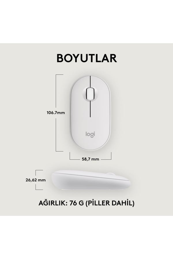 Logitech 910-007013 M350S Pebble 2 Beyaz Bluetooth Optik Mouse