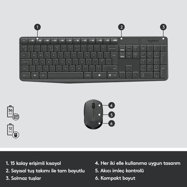 Logitech 920-007925 MK235 Kablosuz Klavye Mouse Set 