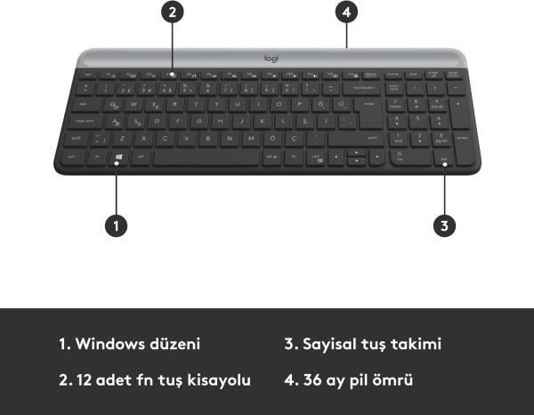 Logitech 920-009435 MK470 Siyah Kablosuz Klavye Mouse Seti