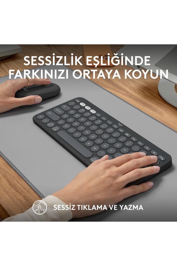 Logitech 920-012245 Grafit Pebble 2 Combo Çoklu Sessiz Kablosuz Türkçe Q Klavye Mouse Seti