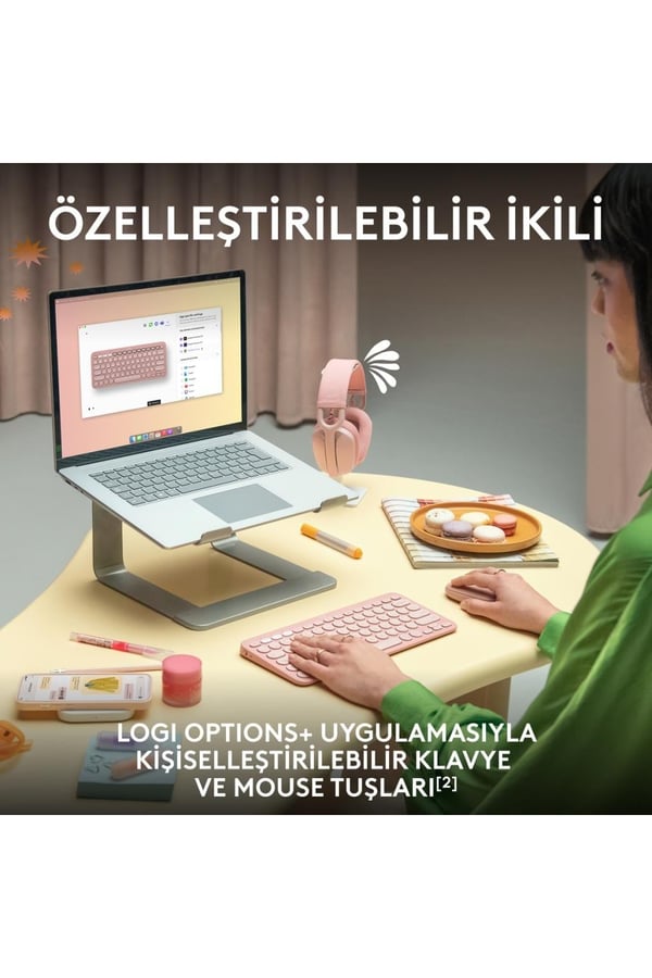 Logitech 920-012245 Grafit Pebble 2 Combo Çoklu Sessiz Kablosuz Türkçe Q Klavye Mouse Seti