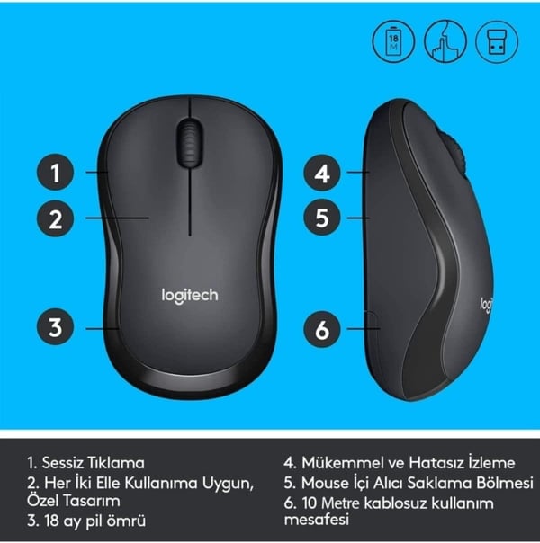 Logitech M221 Silent Sessiz Charcoal Kablosuz Mouse - 910-006510