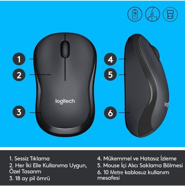 Logitech M221 Silent Sessiz Charcoal Kablosuz Mouse - 910-006510