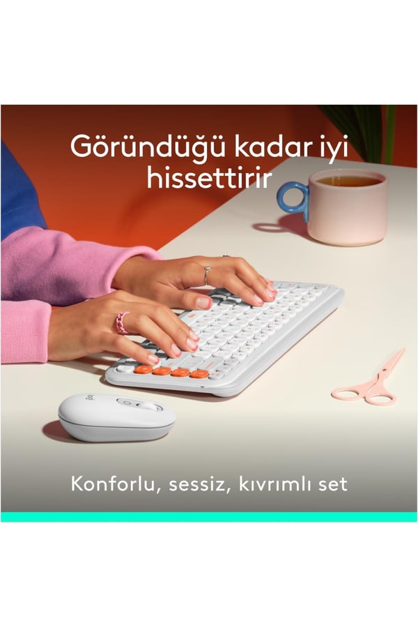 Logitech Pop Icon Combo 920-013076 Beyaz Kablosuz Klavye Mouse Seti