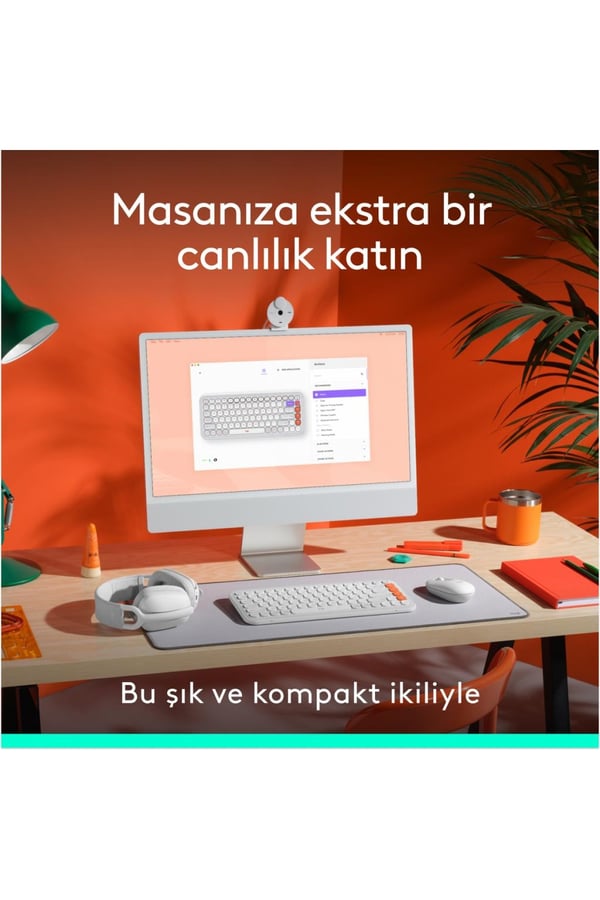Logitech Pop Icon Combo 920-013076 Beyaz Kablosuz Klavye Mouse Seti