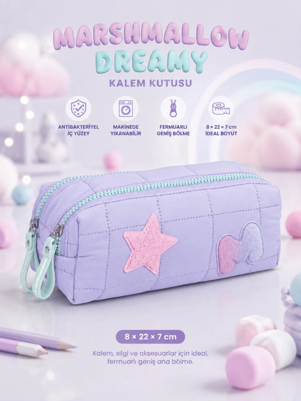 Marshmallow Dreamy Kalem Kutusu – Antibakteriyel İç Yüzey, Yıkanabilir 