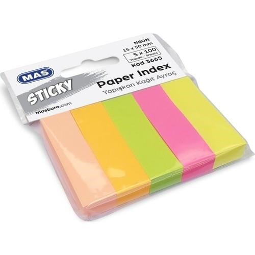 MAS 3665 Yapışkanlı Kağıt Ayraç 5 Renk Neon 15 x 50 mm