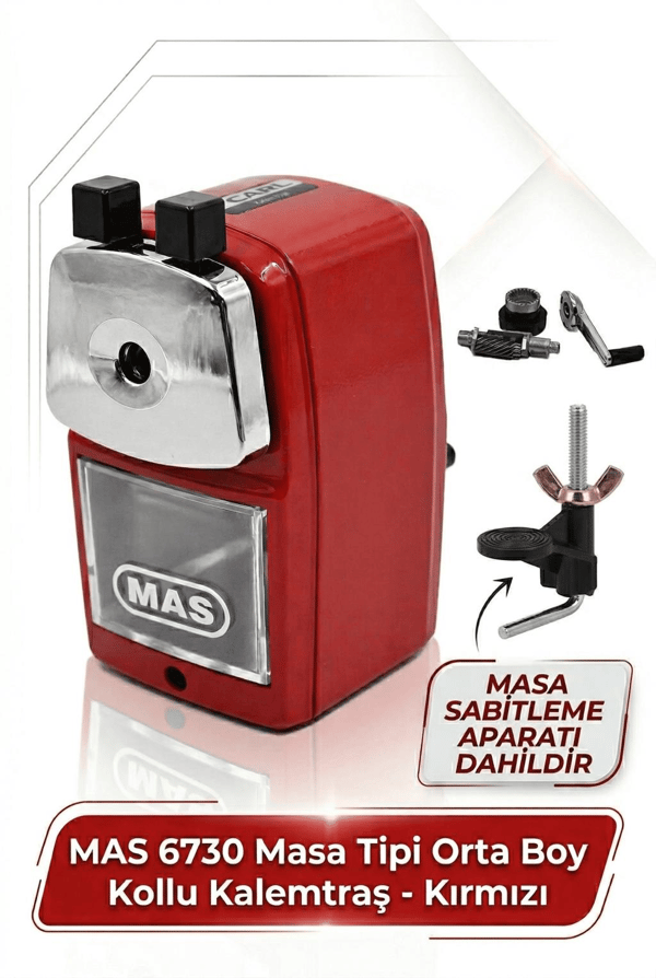 Mas 6730 Masa Tipi Orta Boy Kollu Kalemtraş - Kırmızı