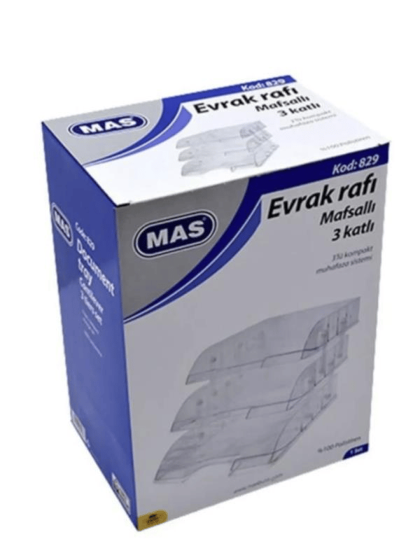 Mas 829 Evrak Rafı Plastik Hareketli 3 Bölmeli - Şeffaf