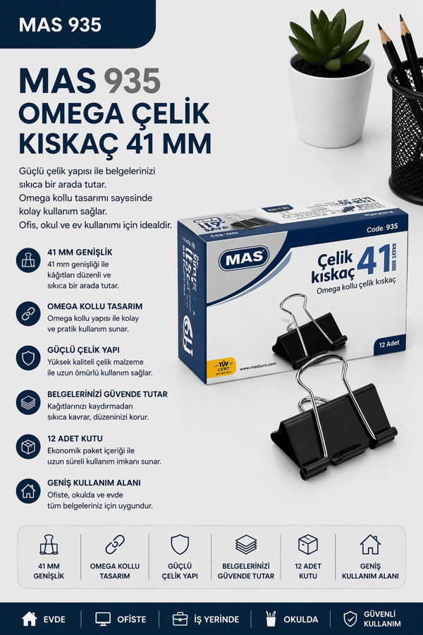 Mas 935 Omega Çelik Kıskaç 41 Mm Siyah