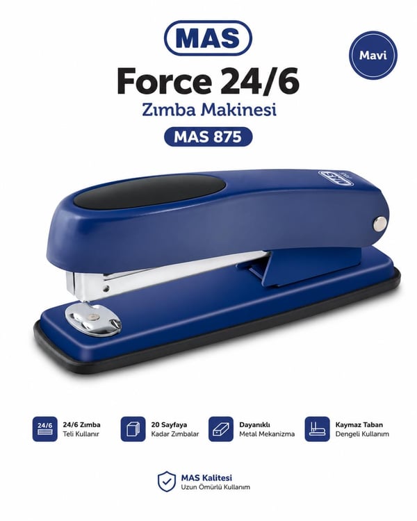 Mas Force 24/6 Mavi Zımba Makinesi MAS 875 