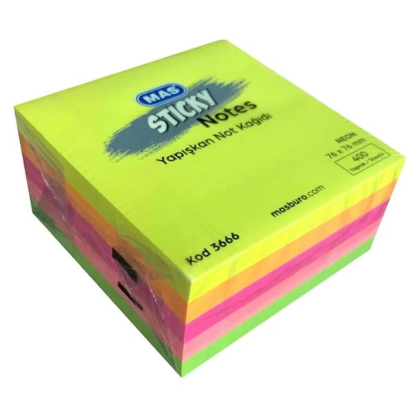 MAS Sticky 5 Renk Neon Yapışkanlı Not Kağıdı 76 x 76 mm