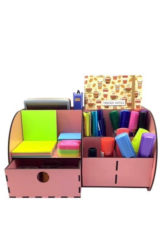 Masaüstü Düzenleyici Ahşap Organizer Seti Pembe