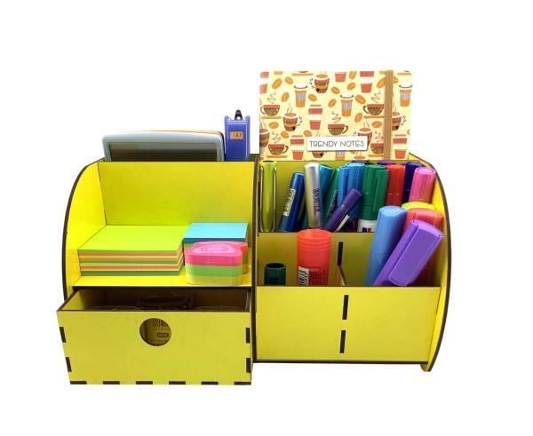 Masaüstü Düzenleyici Ahşap Organizer Seti Sarı