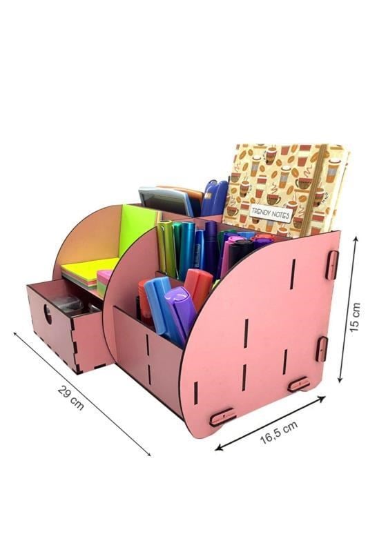 Masaüstü Düzenleyici Ahşap Organizer Seti Pembe