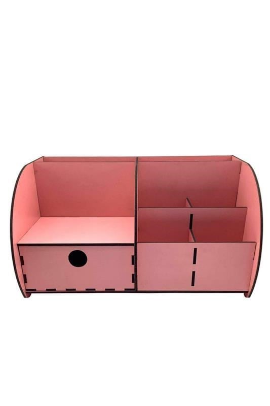 Masaüstü Düzenleyici Ahşap Organizer Seti Pembe